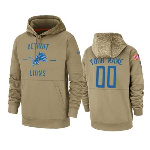 Detroit Lions Customized Tan 2019 Salute To Service Sideline Therma Pullover Hoodie