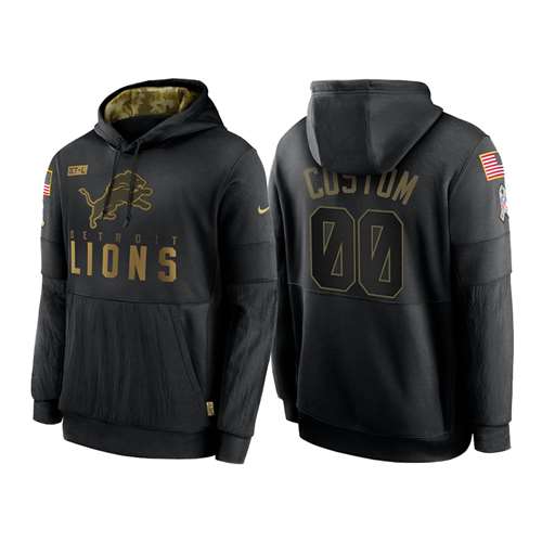 Detroit Lions Customized 2020 Black Salute To Service Sideline Performance Pullover Hoodie