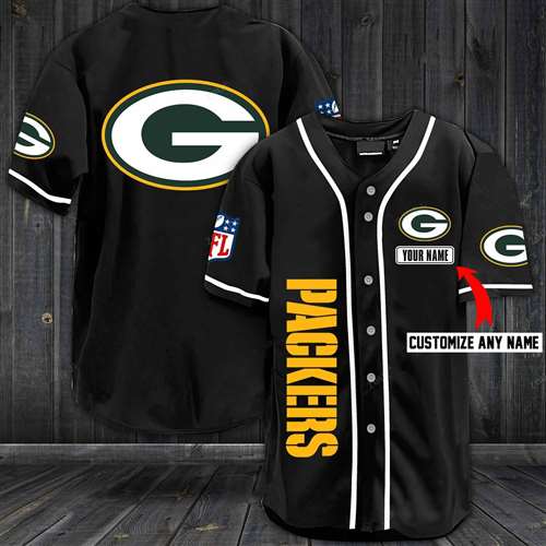 Green Bay Packers Baseball Black Custom Name And Number Jerseys Shirts