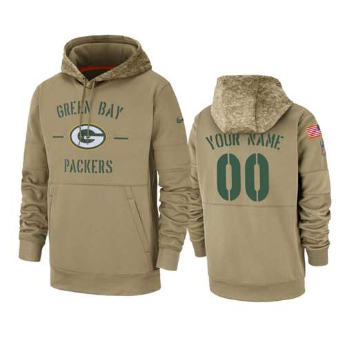 Green Bay Packers Customized Tan 2019 Salute To Service Sideline Therma Pullover Hoodie