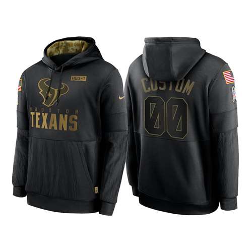 Houston Texans Customized 2020 Black Salute To Service Sideline Performance Pullover Hoodie