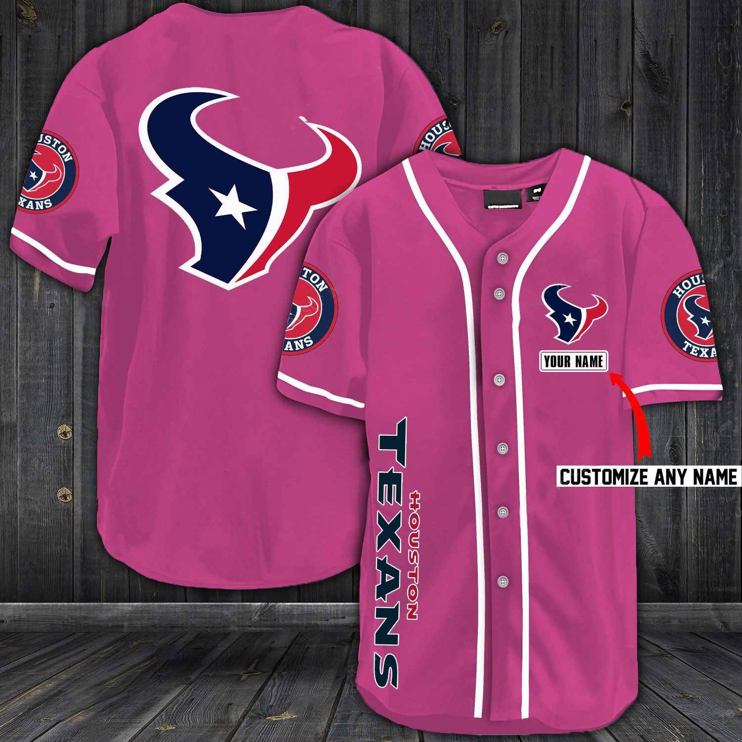 Houston Texans Baseball Pink Custom Name And Number Jerseys Shirts