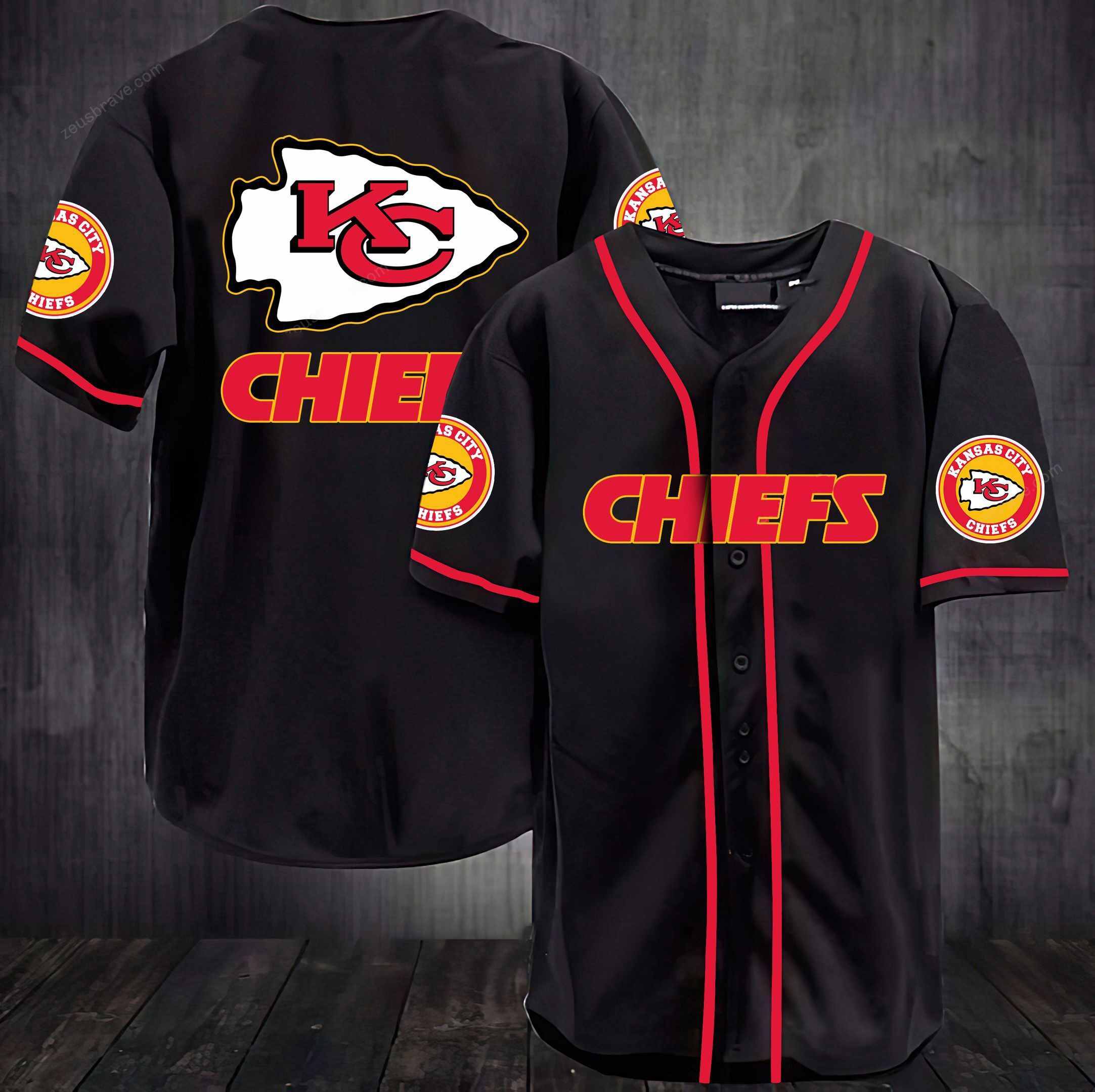 Kansas City Chiefs NFL Baseball Black Custom Name And Number Jerseys Shirts