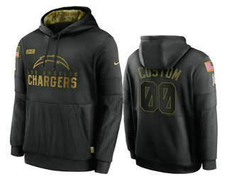 Los Angeles Chargers Customized 2020 Black Salute To Service Sideline Performance Pullover Hoodie