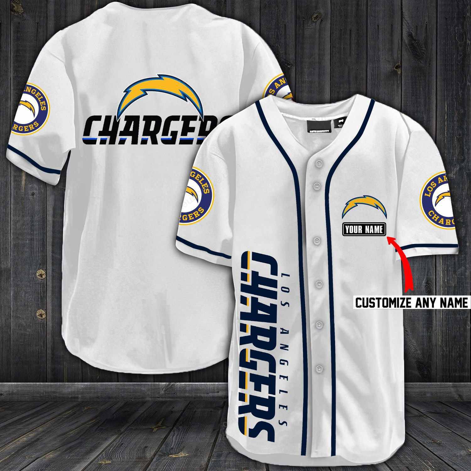 Los Angeles Chargers Baseball White Custom Name And Number Jerseys Shirts