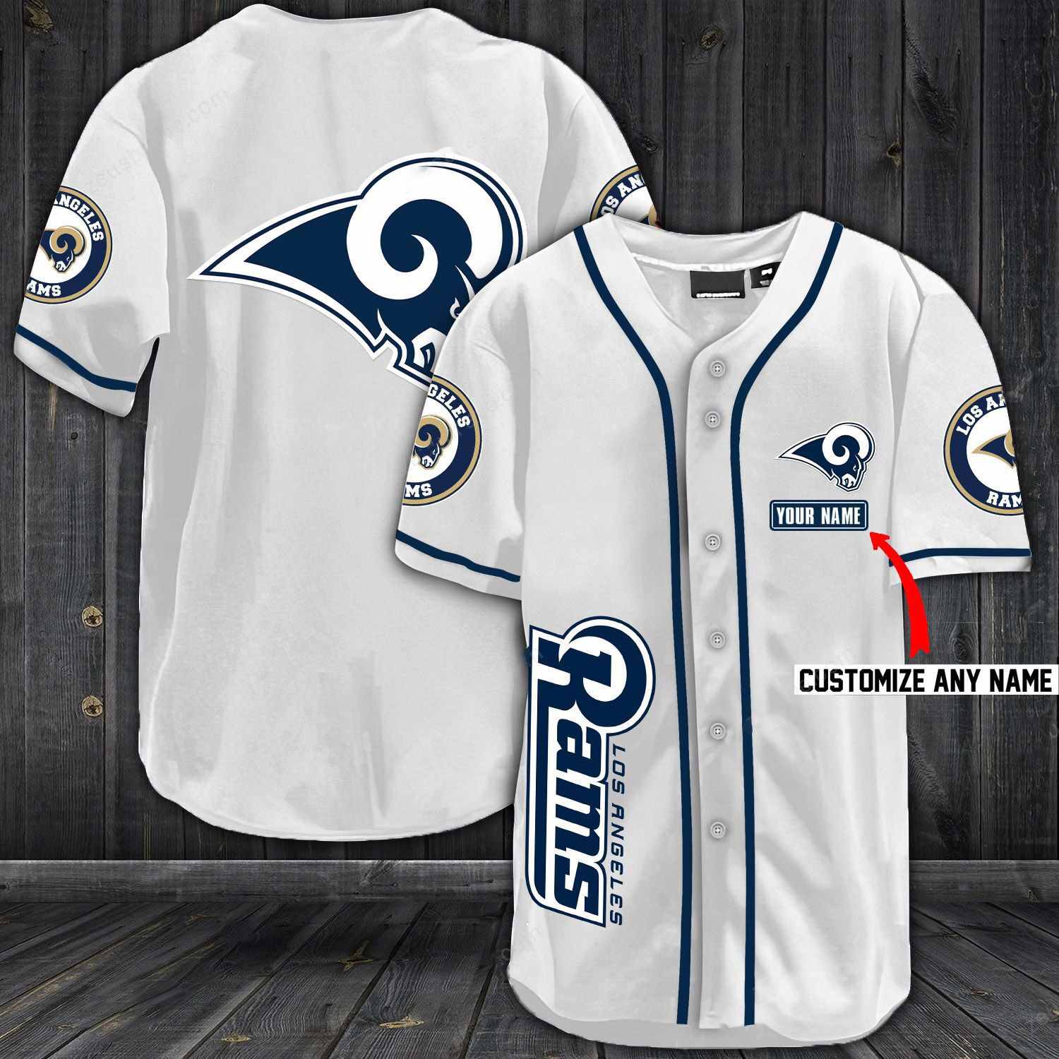 Los Angeles Rams Baseball White Custom Name And Number Jerseys Shirts