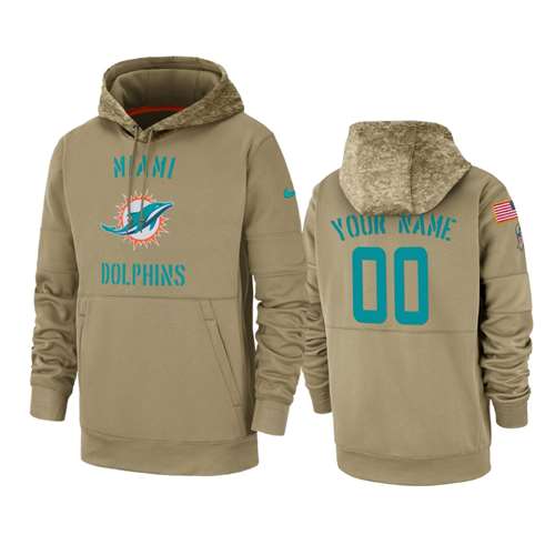 Miami Dolphins Customized Tan 2019 Salute To Service Sideline Therma Pullover Hoodie