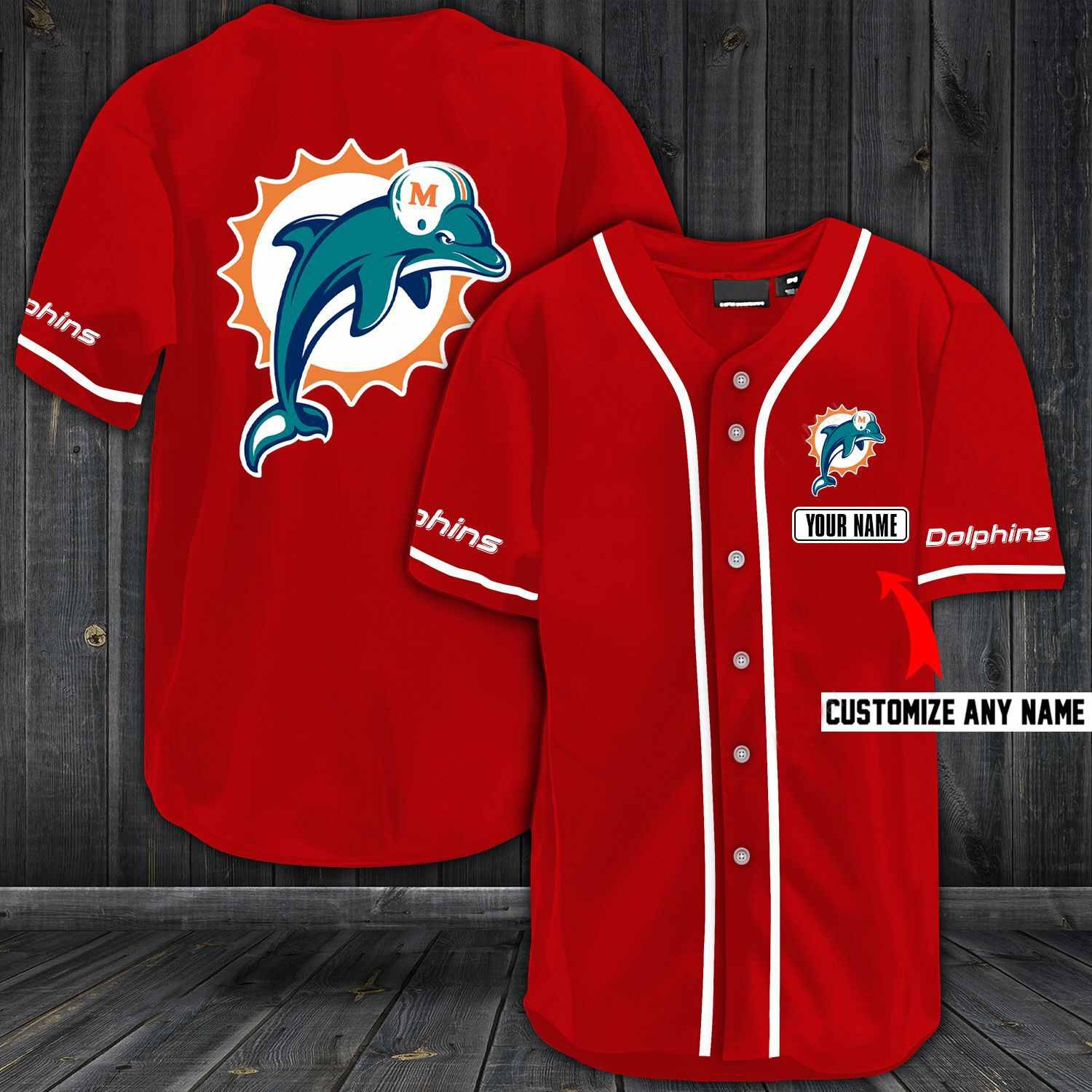 Miami Dolphins NFL Baseball Red Custom Name And Number Jerseys Shirts