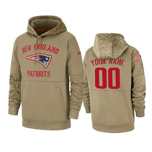 New England Patriots Customized Tan 2019 Salute To Service Sideline Therma Pullover Hoodie