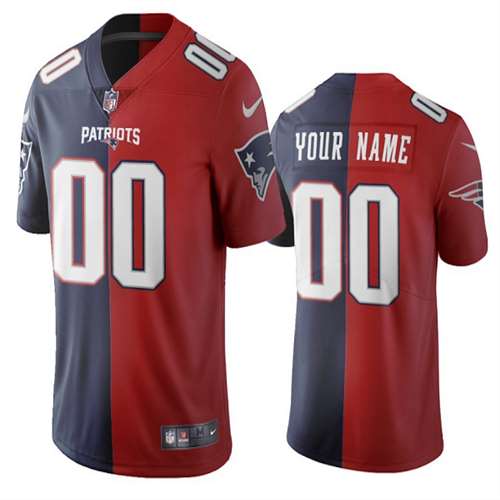 New England Patriots Customized Navy Red Split Two Tone Limited Stitched Jersey