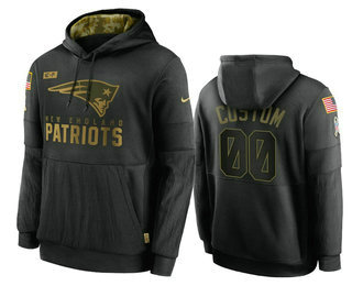 New England Patriots Customized 2020 Black Salute To Service Sideline Performance Pullover Hoodie