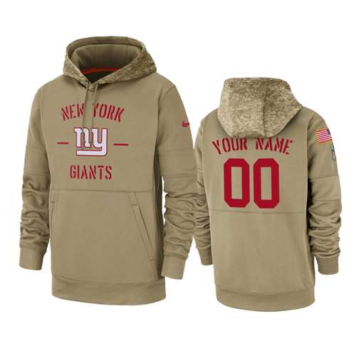 New York Giants Customized Tan 2019 Salute To Service Sideline Therma Pullover Hoodie