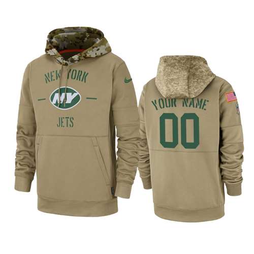 New York Jets Customized Tan 2019 Salute To Service Sideline Therma Pullover Hoodie