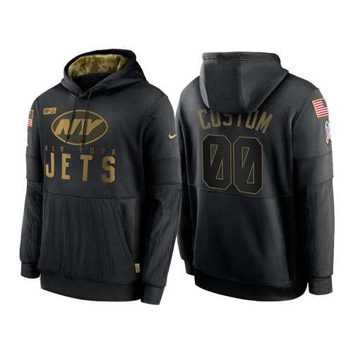 New York Jets Customized 2020 Black Salute To Service Sideline Performance Pullover Hoodie