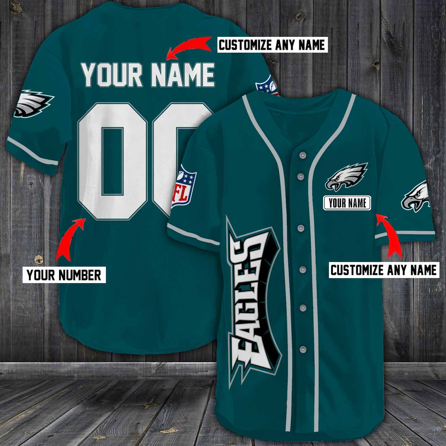 Eagles Baseball Green Custom Name And Number Jerseys Shirts