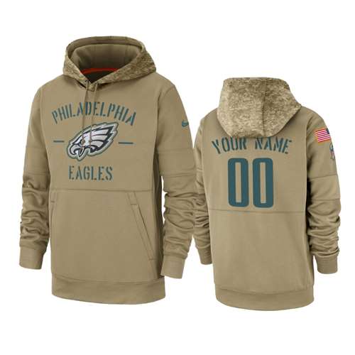 Philadelphia Eagles Customized Tan 2019 Salute To Service Sideline Therma Pullover Hoodie