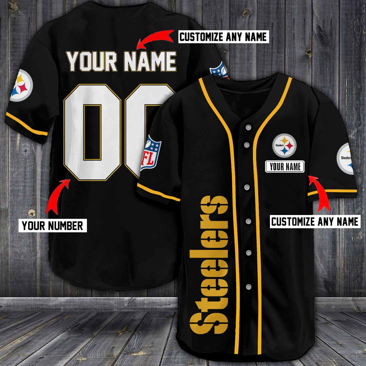 Steelers Baseball Black Custom Name And Number Jerseys Shirts