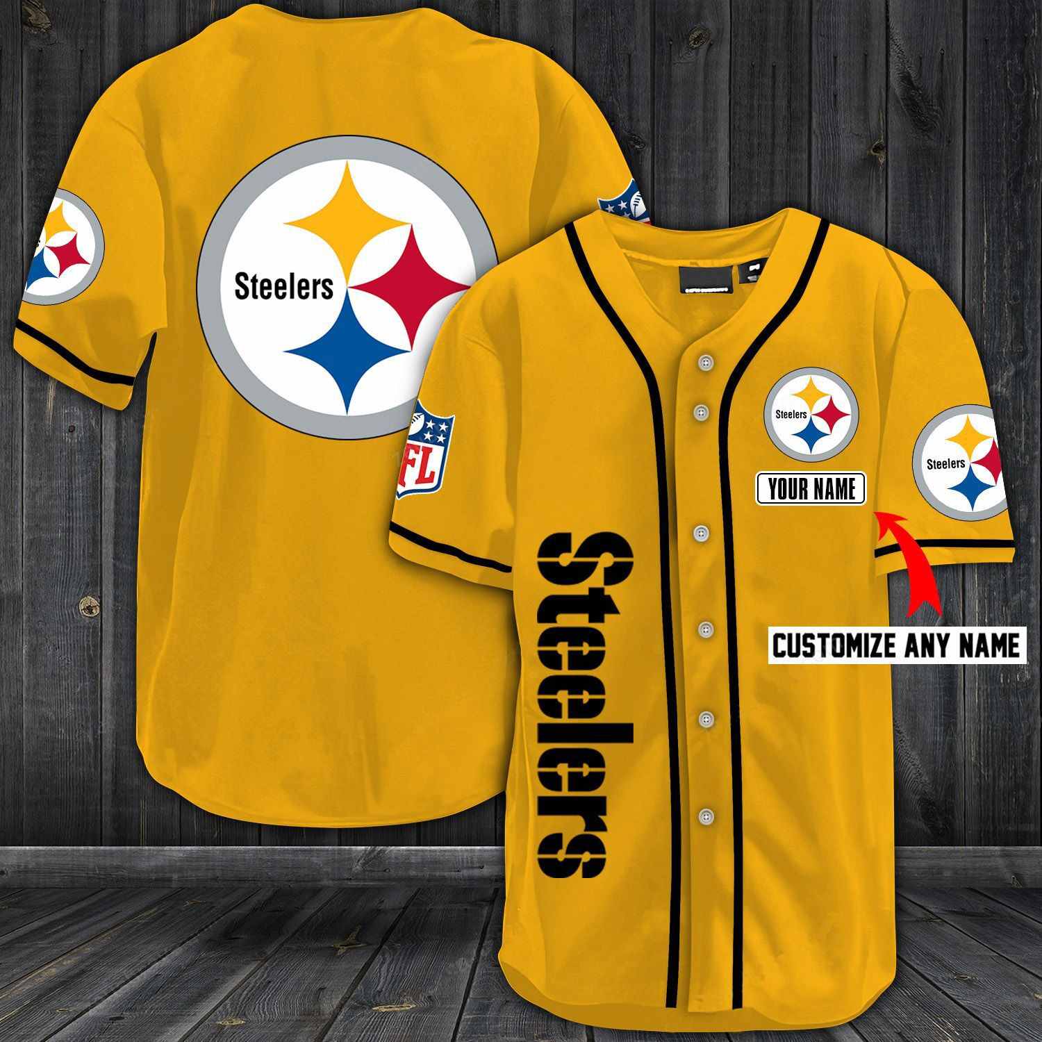 Steelers Baseball Gold Custom Name And Number Jerseys Shirts