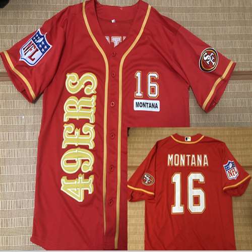 San Francisco 49ers Customized  16 Joe Montana Baseball Red Custom Name And Number Jerseys Shirts