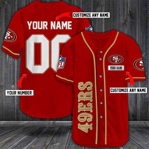 San Francisco 49ers Customized Baseball Red Custom Name And Number Jerseys Shirts