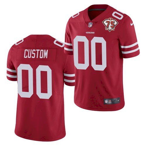 San Francisco 49ers Customized 2021 Red With 75th Anniversary Patch Limited Stitched Jersey
