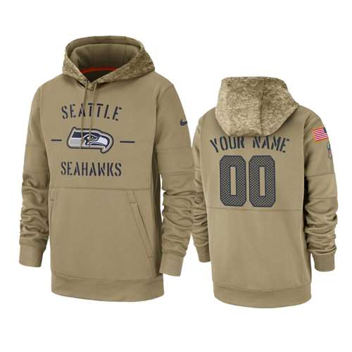 Seattle Seahawks Customized Tan 2019 Salute To Service Sideline Therma Pullover Hoodie