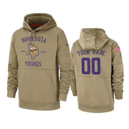 Minnesota Vikings Customized Tan 2019 Salute To Service Sideline Therma Pullover Hoodie