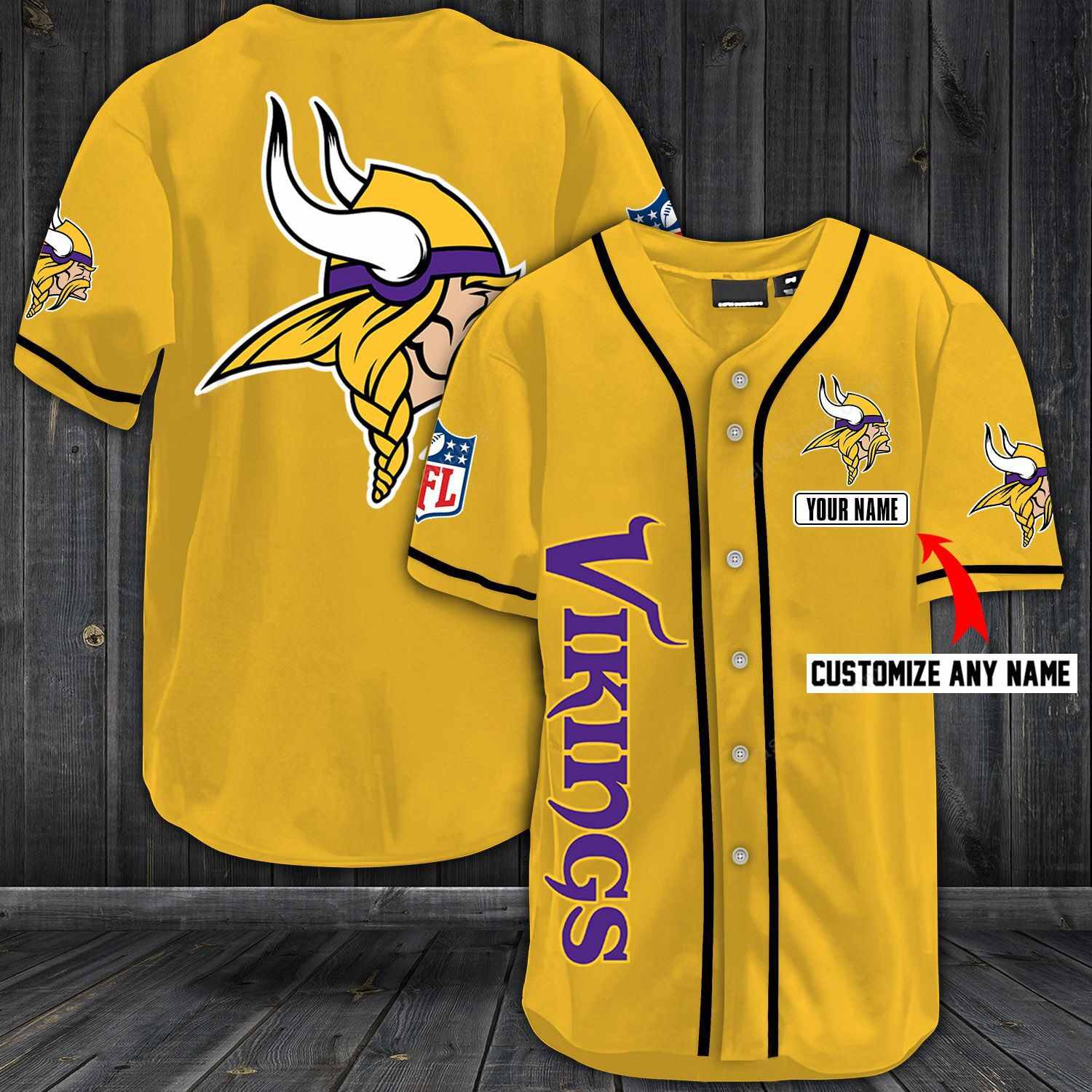 Minnesota Vikings Baseball Gold Custom Name And Number Jerseys Shirts