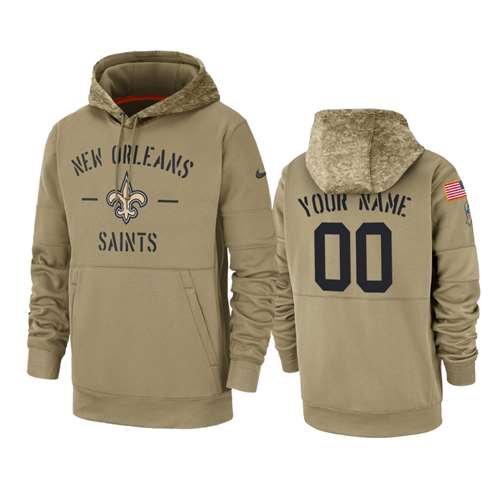 New Orleans Saints Customized Tan 2019 Salute To Service Sideline Therma Pullover Hoodie