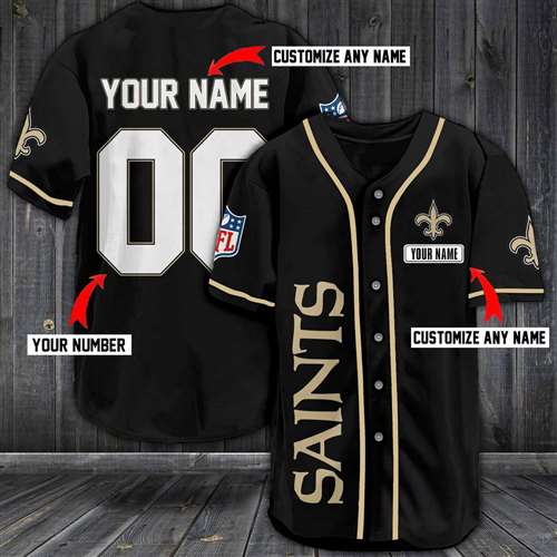 Saints Baseball Black Custom Name And Number Jerseys Shirts