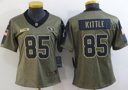 Women's San Francisco 49ers #85 George Kittle Limited Olive 2021 Salute To Service Jersey