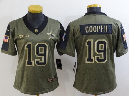 Women's Dallas Cowboys #19 Amari Cooper Limited Olive 2021 Salute To Service Jersey