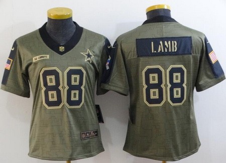 Women's Dallas Cowboys #88 CeeDee Lamb Limited Olive 2021 Salute To Service Jersey