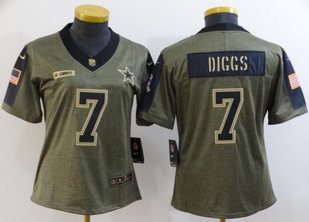 Women's Dallas Cowboys #7 Trevon Diggs Limited Olive 2021 Salute To Service Jersey