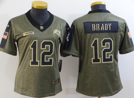 Women's Tampa Bay Buccaneers #12 Tom Brady Limited Olive 2021 Salute To Service Jersey