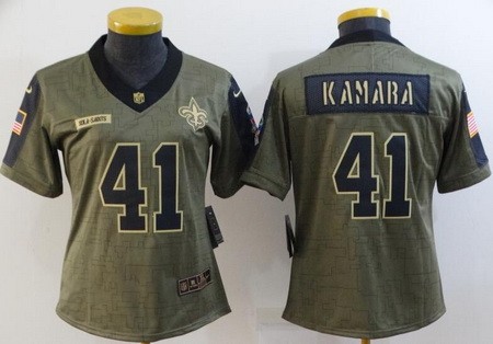 Women's New Orleans Saints #41 Alvin Kamara Limited Olive 2021 Salute To Service Jersey