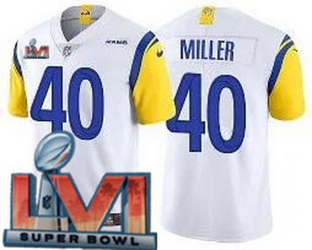 Men's Los Angeles Rams #40 Von Miller Limited White Alternate 2022 Super Bowl LVI Bound Vapor Jersey
