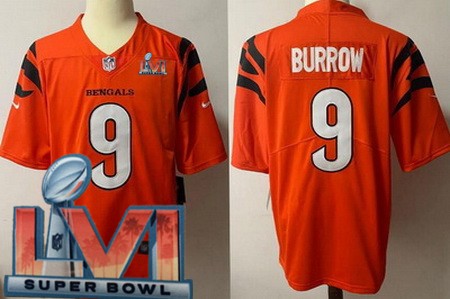 Youth Cincinnati Bengals #9 Joe Burrow Limited Orange 2022 Super Bowl LVI Bound Vapor Jersey