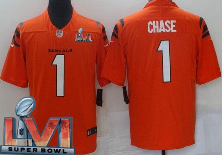 Men's Cincinnati Bengals #1 Ja'Marr Chase Limited Orange 2022 Super Bowl LVI Bound Vapor Jersey
