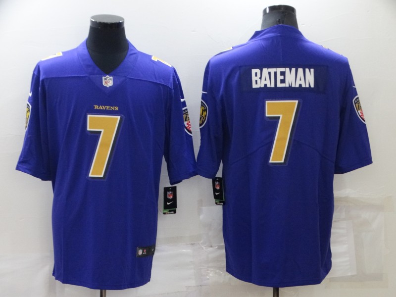 Men's Baltimore Ravens 7 Rashod Bateman Purple 2020 Color Rush Stitched NFL Nike Limited Jersey
