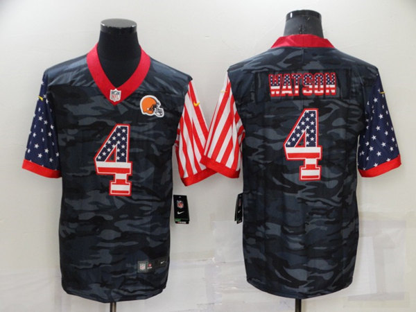 Men's Cleveland Browns 4 Deshaun Watson Camo USA Flag Limited Stitched Jersey