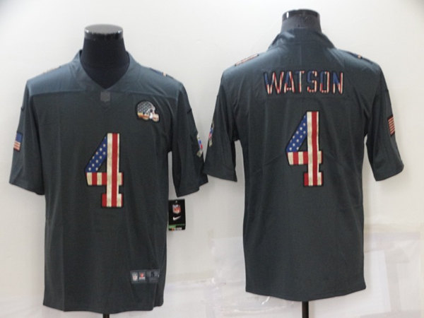 Men's Cleveland Browns 4 Deshaun Watson Grey Salute To Service USA Flag Fashion Limited Stitched Jersey