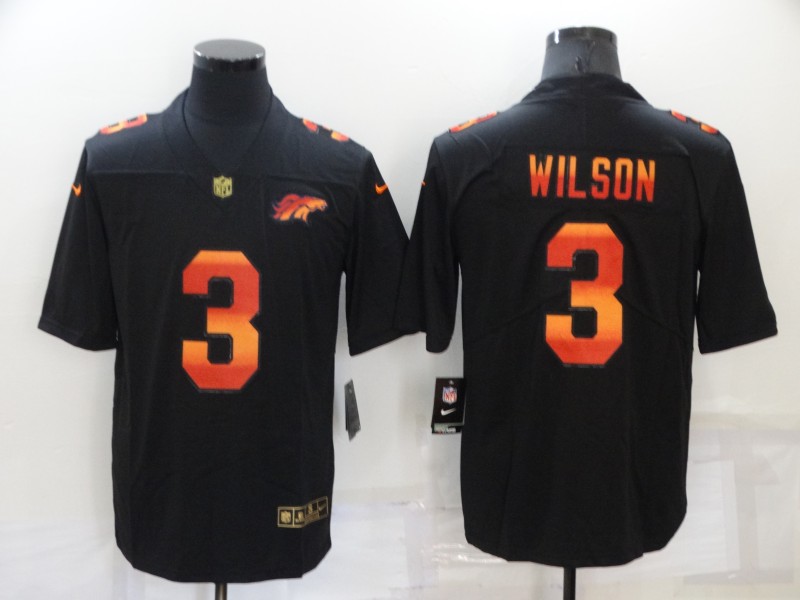 Men's Denver Denver Broncos 3 Russell Wilson Black Nike Red Orange Stripe Vapor Limited NFL Jersey