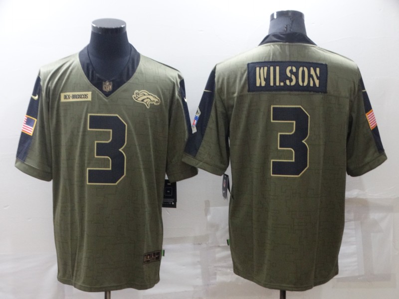 Men's Denver Broncos 3 Russell Wilson Olive 2021 Salute To Service Limited Stitched Jersey
