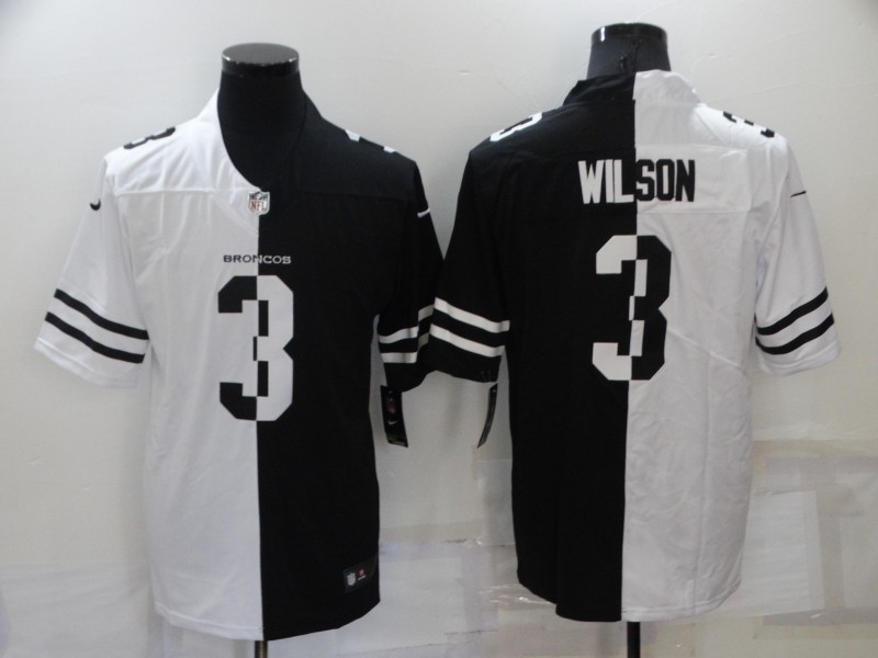 Men's Nike Denver Broncos 3 Russell Wilson Black And White Split Vapor Untouchable Limited Jersey
