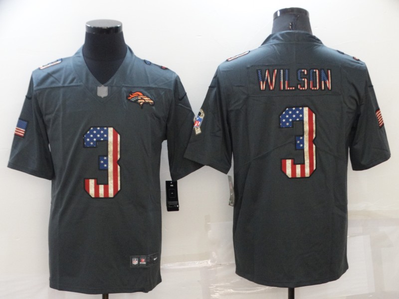 Men's Denver Broncos 3 Russell Wilson Grey Salute To Service USA Flag Fashion Limited Stitched Jersey
