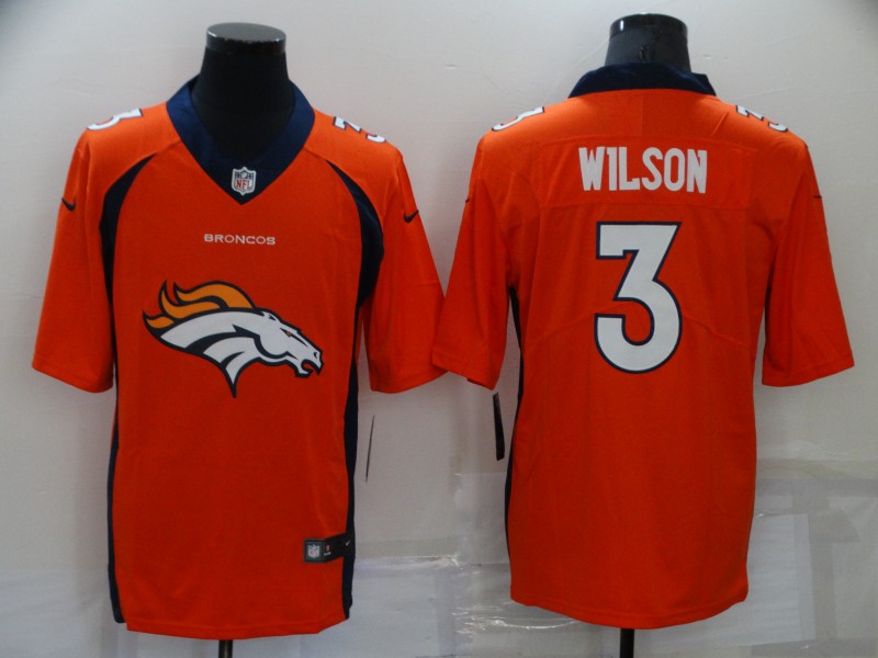 Men's Denver Broncos 3 Russell Wilson Orange Big Logo Number Vapor Untouchable Stitched NFL Nike Fashion Limited Jersey