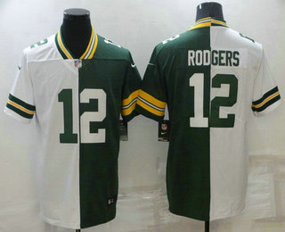 Men's Green Bay Packers 12 Aaron Rodgers White Green Two Tone Vapor Untouchable Stitched Nike Limited Jersey