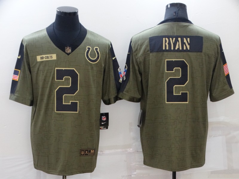 Men's Olive Indianapolis Colts 2 Matt Ryan 2021 Camo Salute To Service Limited Stitched Jersey