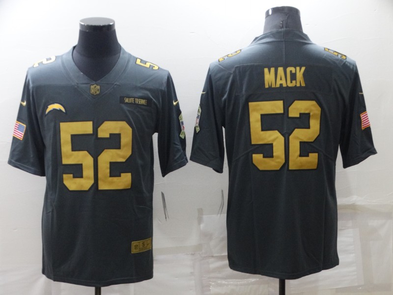 Men's Los Angeles Chargers 52 Khalil Mack Grey Gold Salute To Service Limited Stitched Jersey